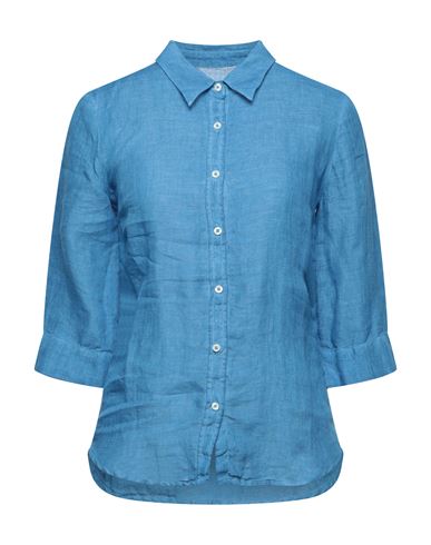 120% Woman Shirt Azure Size S Linen In Blue