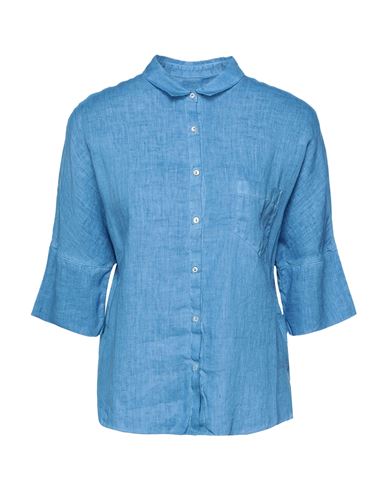 120% Woman Shirt Slate Blue Size 4 Linen