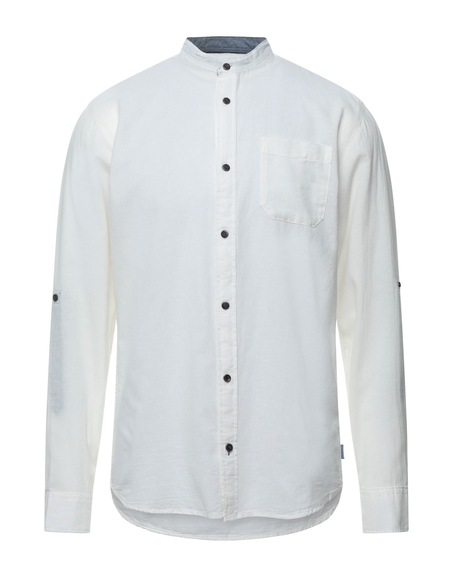 ＜YOOX＞ ★JACK & JONES メンズ シャツ ホワイト L コットン 75% / リネン 25%画像