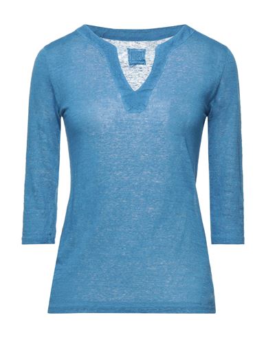 120% Woman T-shirt Azure Size Xxs Linen In Blue