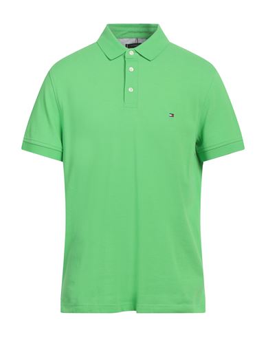 Tommy Hilfiger Man Polo Shirt Green Size M Cotton, Elastane