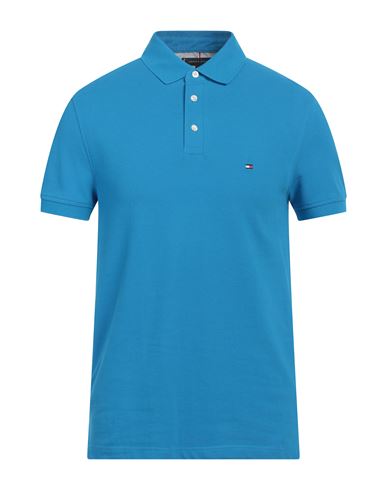 Tommy Hilfiger Man Polo Shirt Azure Size L Cotton, Elastane In Blue