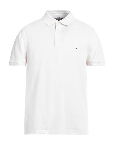Tommy Hilfiger Man Polo Shirt Off White Size Xl Cotton, Elastane