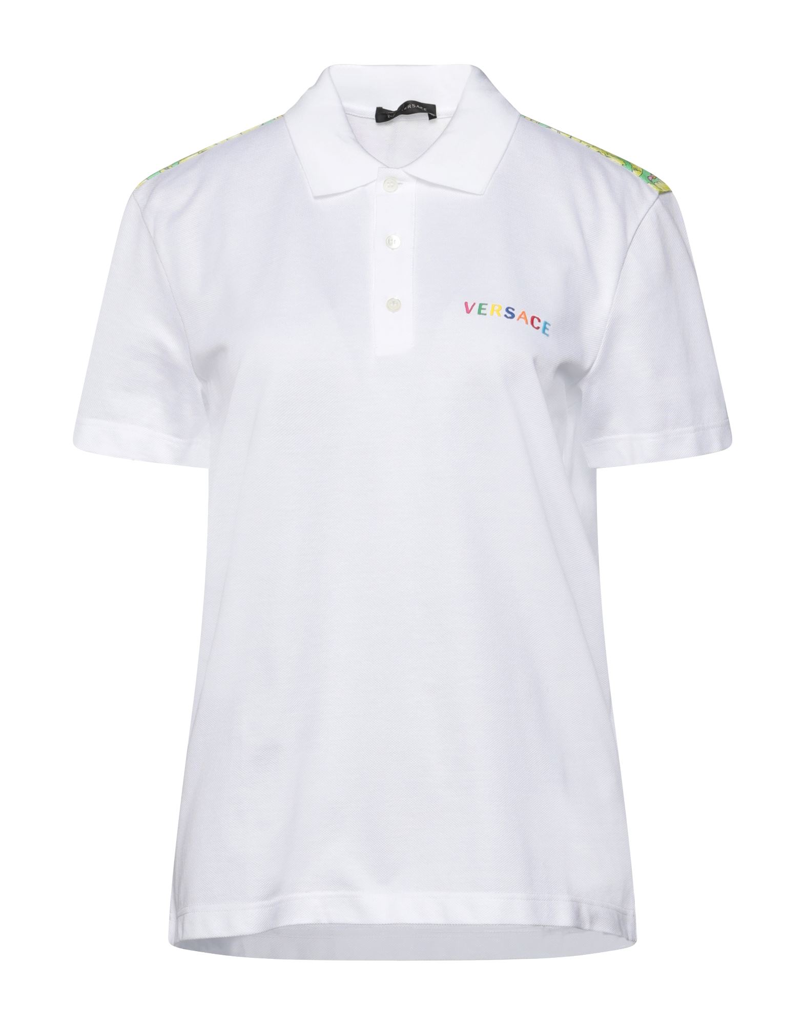 ＜YOOX＞ VERSACE レディース ポロシャツ ホワイト XS コットン 100% / シルク / ポリウレタン / ポリエステル画像