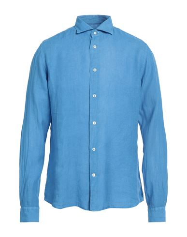 Shop Mastricamiciai Man Shirt Azure Size 16 Linen In Blue
