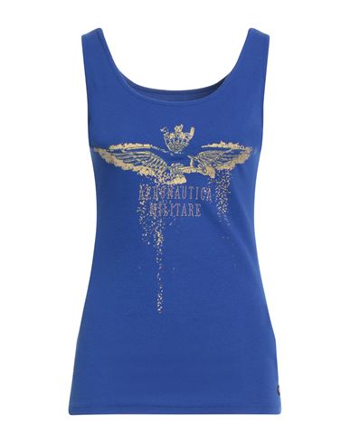 Aeronautica Militare Woman Tank Top Bright Blue Size L Cotton, Elastane