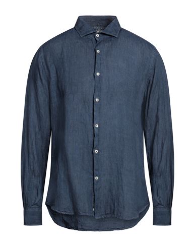 Brooksfield Man Shirt Navy Blue Size 16 Linen