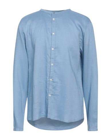 Officina 36 Man Shirt Azure Size Xl Linen In Blue