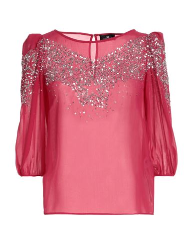 Elisabetta Franchi Woman Top Fuchsia Size 4 Silk, Plastic, Glass In Pink