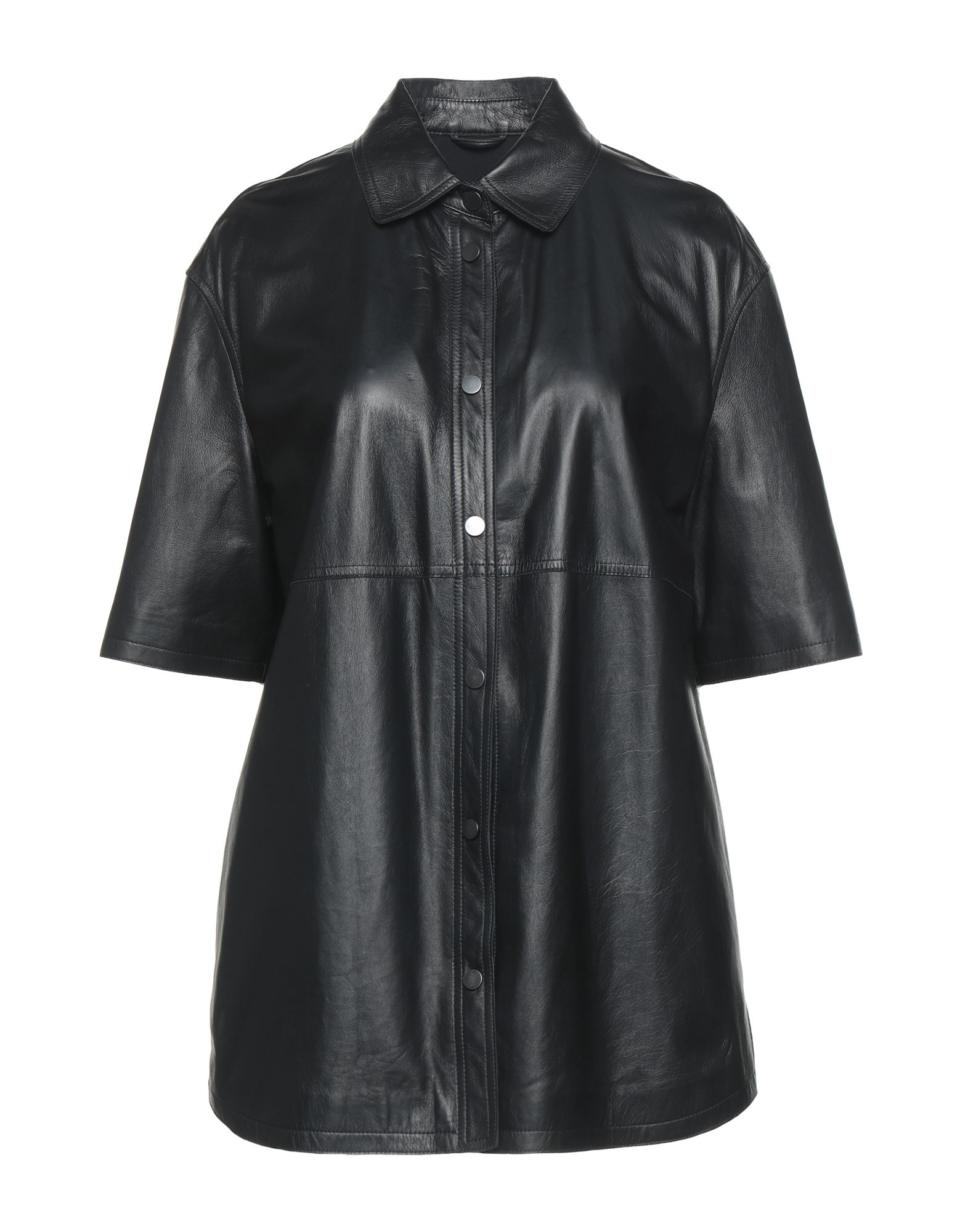 ＜YOOX＞ BRUNELLO CUCINELLI レディース シャツ ブラック S 革 100% / 真鍮/ブラス画像