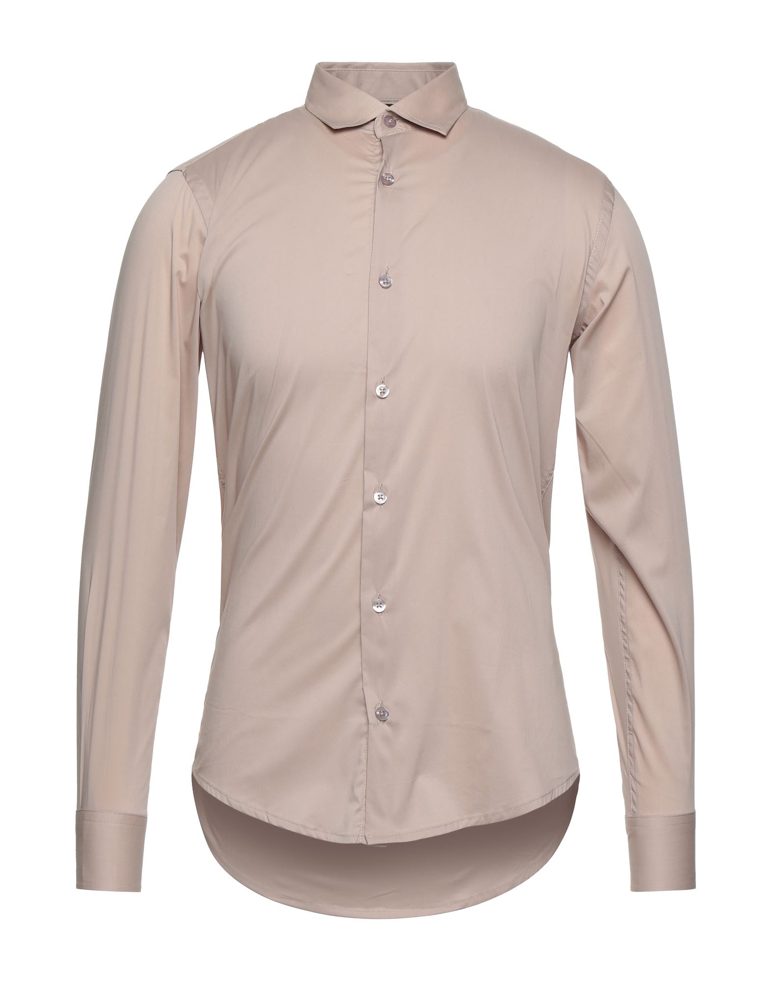 ＜YOOX＞ ★OUTFIT メンズ シャツ ベージュ L コットン 74% / ナイロン 23% / ポリウレタン 3%画像