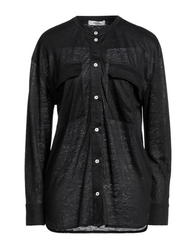 Alpha Studio Woman Shirt Steel Grey Size 10 Linen In Black