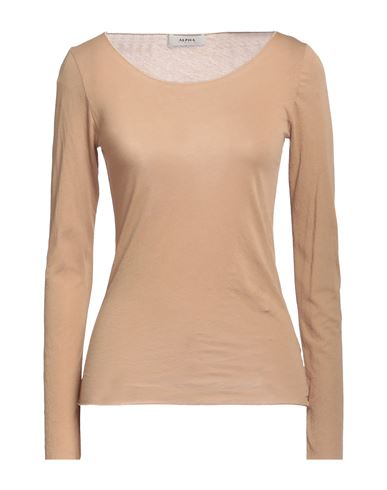 Alpha Studio Woman T-shirt Light Brown Size 6 Cotton In Beige