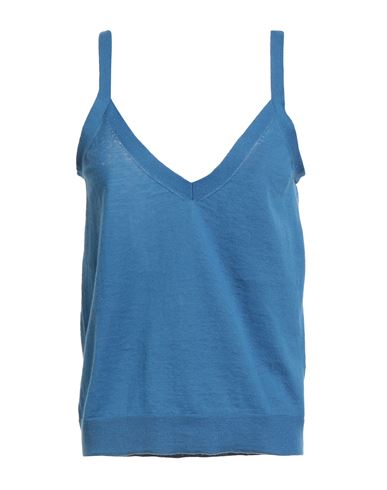 Ballantyne Woman Tank Top Blue Size 6 Linen, Cotton In Blue