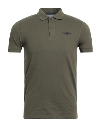 Aeronautica Militare Man Polo Shirt Military Green Size S Cotton, Elastane In Gray