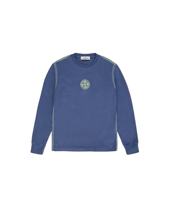 Sold out - STONE ISLAND JUNIOR 20550 COTTON JERSEY_GARMENT DYED Long sleeve t-shirt Man Marine Blue