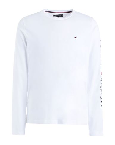 Tommy Hilfiger Tommy Logo Long Sleeve T-shirt Man T-shirt White Size Xl Organic Cotton In Fresh White