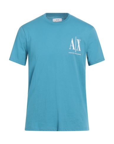 Armani Exchange Man T-shirt Turquoise Size M Cotton In Blue