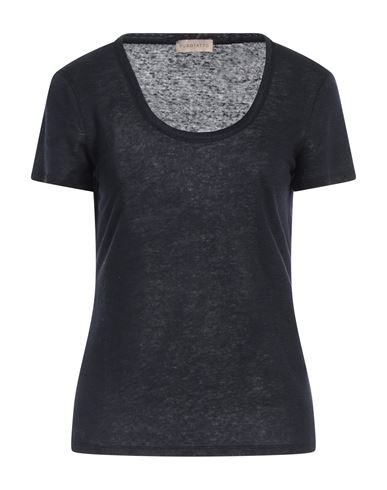 Purotatto Woman T-shirt Midnight Blue Size 8 Linen In Black