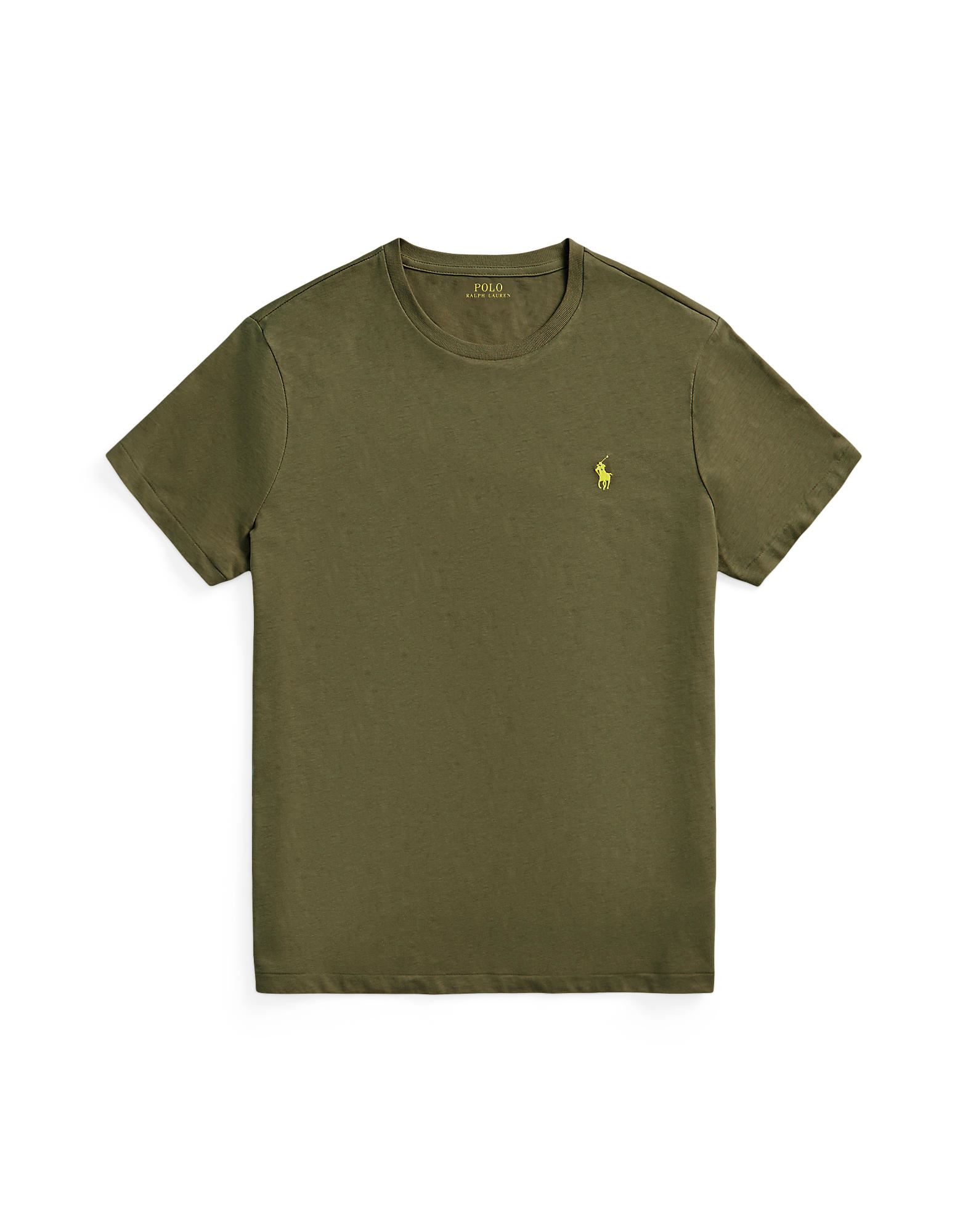 Shop Polo Ralph Lauren Custom Slim Fit Jersey Crewneck T-shirt Man T-shirt Military Green Size L Cotton