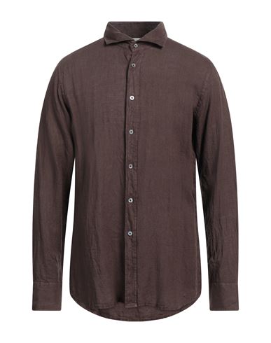 Bagutta Man Shirt Dark Brown Size 17 Linen