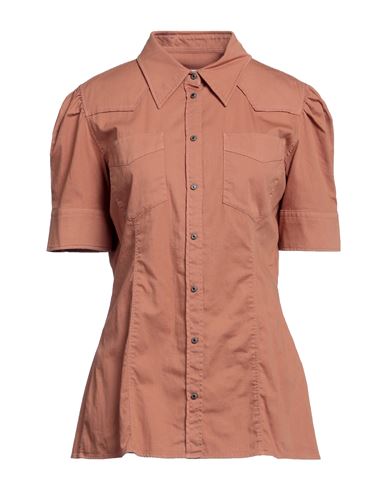 Dondup Woman Shirt Tan Size 10 Cotton, Elastane In Brown