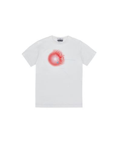 STONE ISLAND JUNIOR 21055 COTTON JERSEY 30/1_‘LENS FLARE TWO’ PRINT_GARMENT DYED T-shirt manches courtes Homme Blanc EUR 89