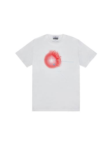 STONE ISLAND TEEN 21055 COTTON JERSEY 30/1_‘LENS FLARE TWO’ PRINT_GARMENT DYED T-shirt manches courtes Homme Blanc EUR 95