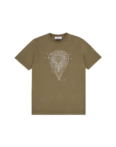 STONE ISLAND TEEN 21051 COTTON JERSEY,'DIAGRAM THREE' PRINT_GARMENT DYED T-shirt manches courtes Homme Vert militaire EUR 95