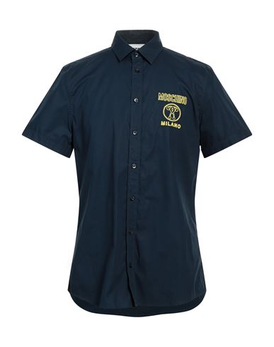 Moschino Man Shirt Navy Blue Size 16 Cotton