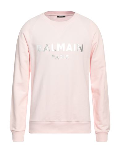 Balmain Man Sweatshirt Light Pink Size L Cotton, Elastane