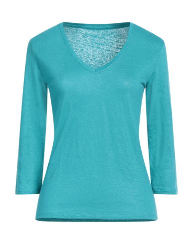Majestic Filatures Woman T-shirt Turquoise Size 1 Linen, Cotton In Blue
