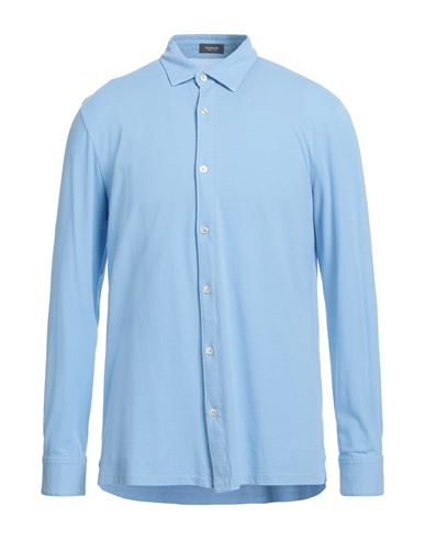 Rossopuro Man Shirt Azure Size 8 Cotton In Blue