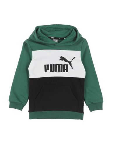 Puma Babies'  Ess+ Colorblock Hoodie Tr B Toddler Boy Sweatshirt Green Size 4 Cotton, Polyester, Elastane