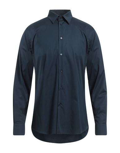Shop Paolo Pecora Man Shirt Navy Blue Size 17 ½ Cotton, Elastane