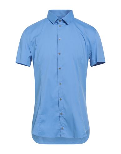 Patrizia Pepe Man Shirt Slate Blue Size 44 Cotton, Polyamide, Elastane