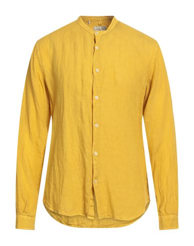 Brooksfield Man Shirt Ocher Size 15 ¾ Linen In Yellow