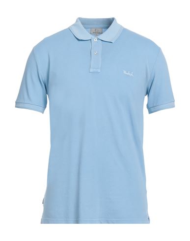 Woolrich Man Polo Shirt Sky Blue Size M Cotton, Elastane