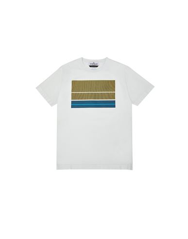 STONE ISLAND JUNIOR 21070 COTTON JERSEY_‘LENTICULAR SCRITTA’ PRINT_GARMENT DYED T-shirt manches courtes Homme Ciel EUR 105