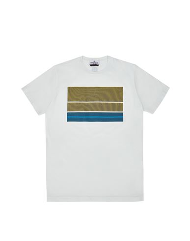 STONE ISLAND TEEN 21070 COTTON JERSEY_‘LENTICULAR SCRITTA’ PRINT_GARMENT DYED T-shirt manches courtes Homme Ciel EUR 109