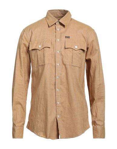 Dsquared2 Man Shirt Camel Size 38 Cotton In Beige