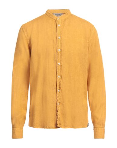 Gran Sasso Man Shirt Ocher Size 40 Linen In Yellow