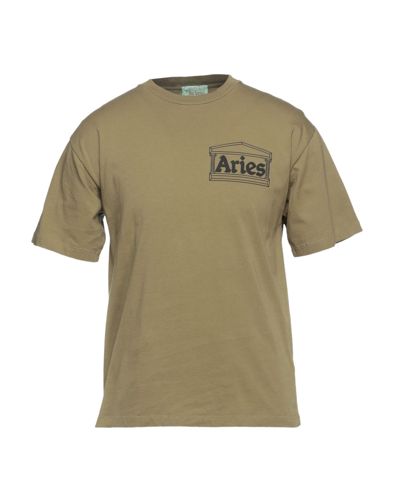 Aries Beige Cotton T-shirt With Logo Print In Military Green