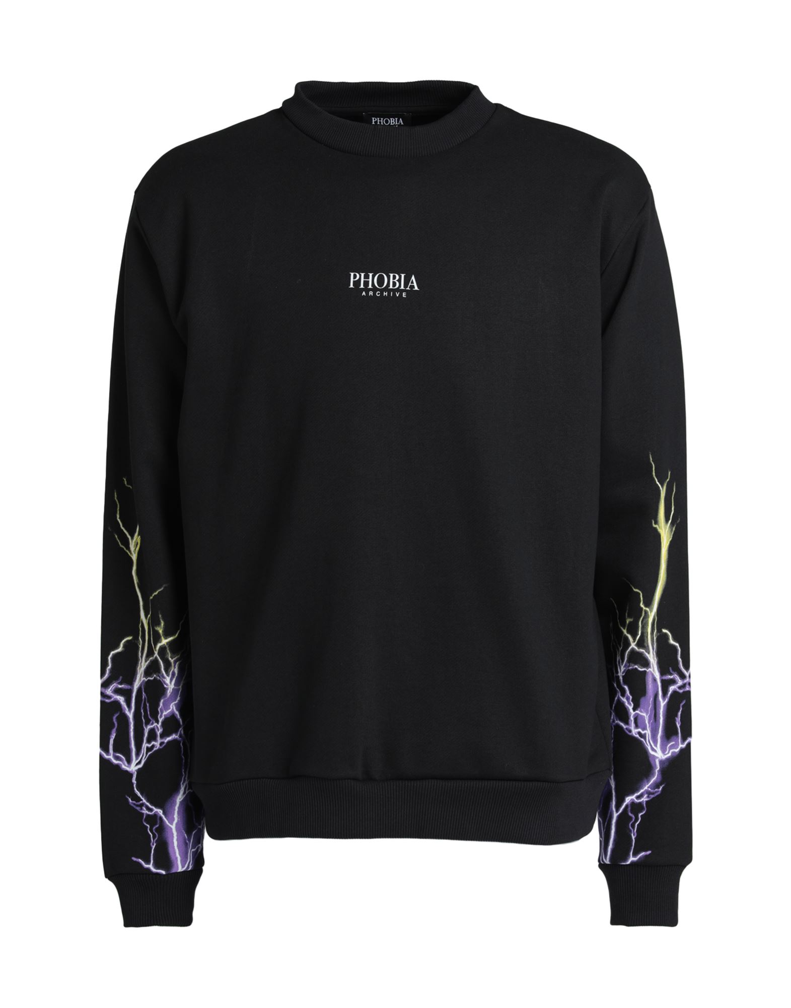 Phobia Archive Crewneck With Purple And Yellow Lightning Man Sweatshirt Black Size Xl Cotton