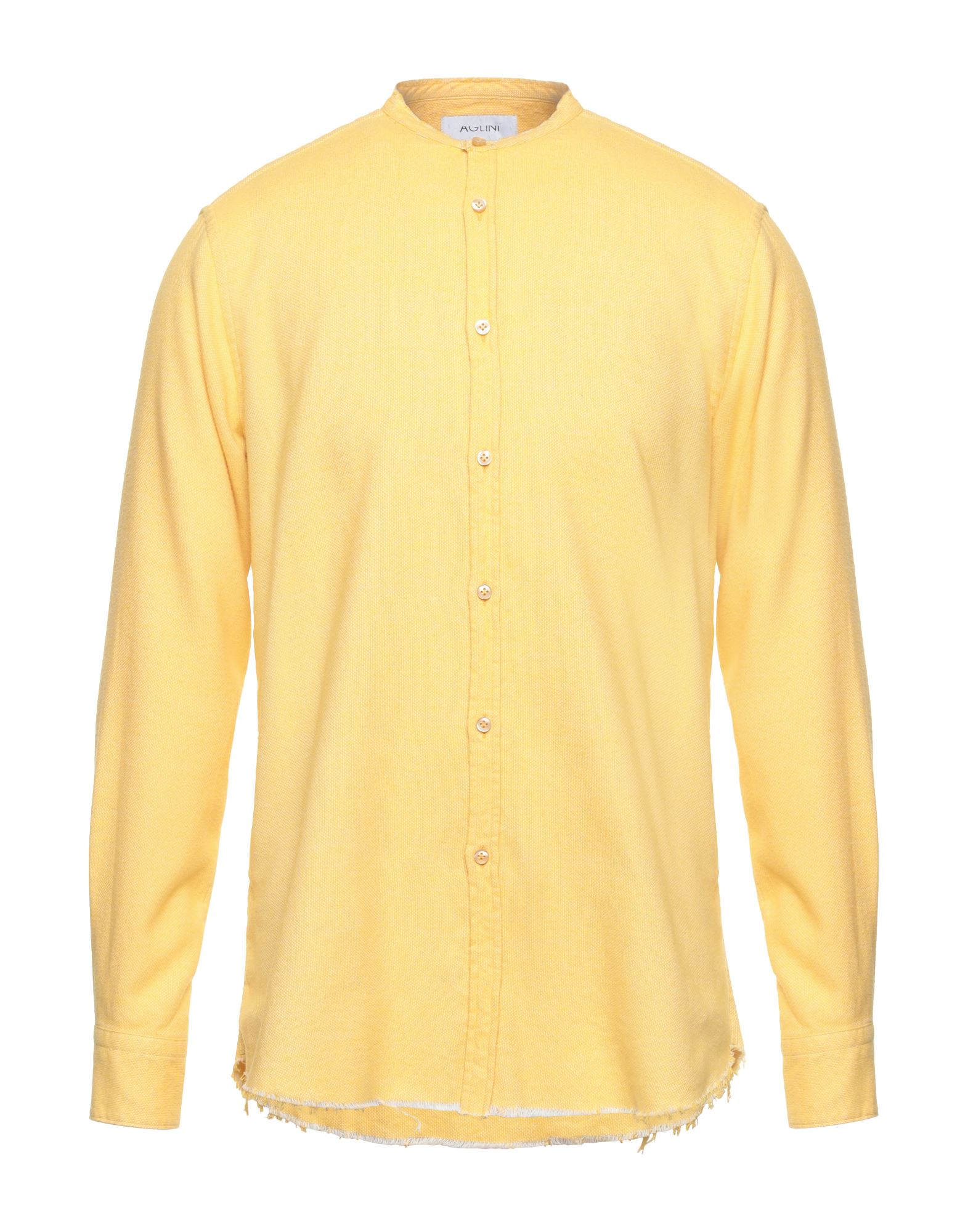 Shop Aglini Man Shirt Yellow Size 16 Cotton