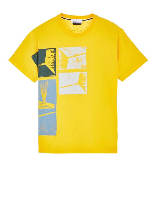  STONE ISLAND 2NS81 'XILOGRAFIA THREE' 반소매 티셔츠 남성 옐로우