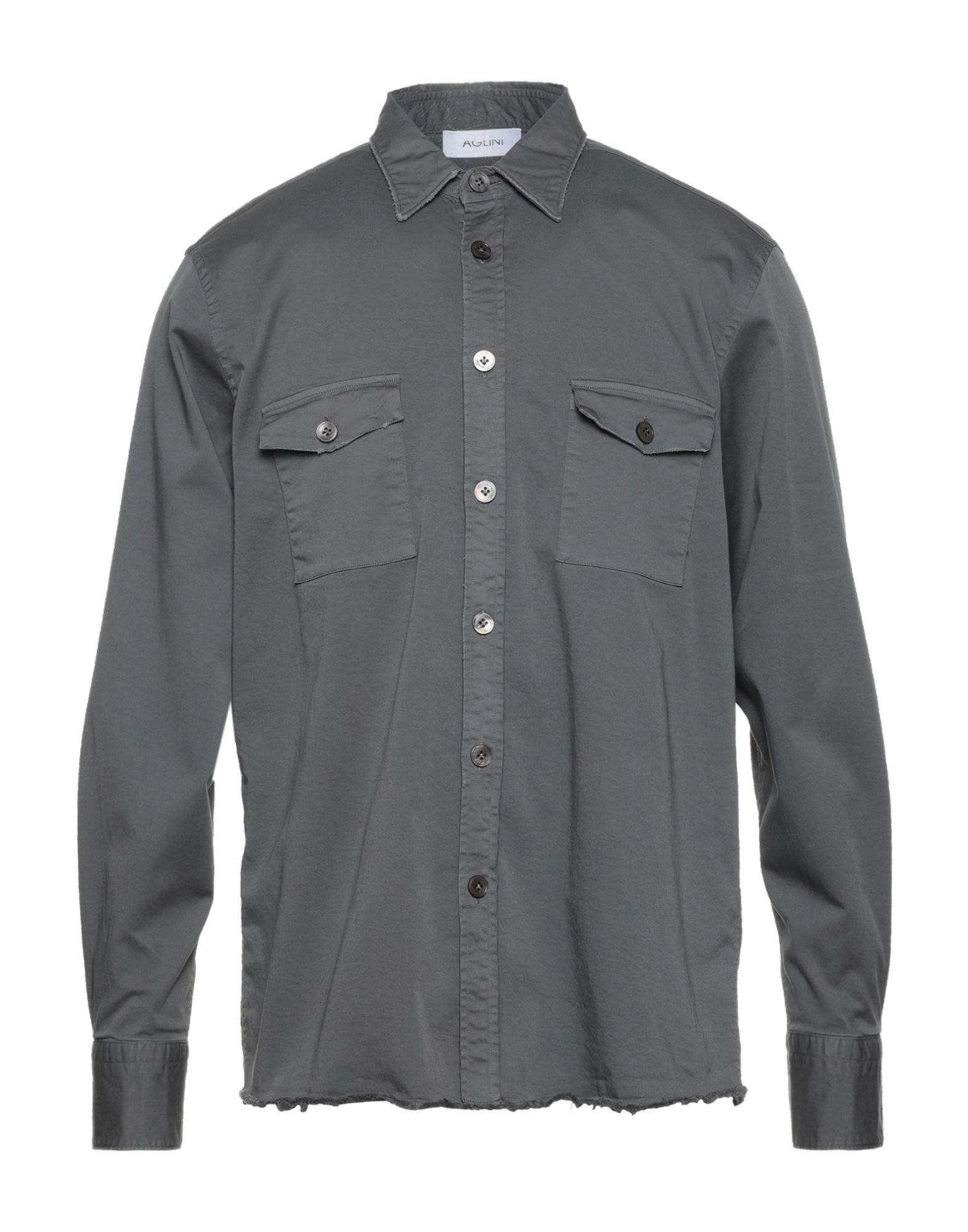 Shop Aglini Man Shirt Grey Size 15 ¾ Cotton, Elastane