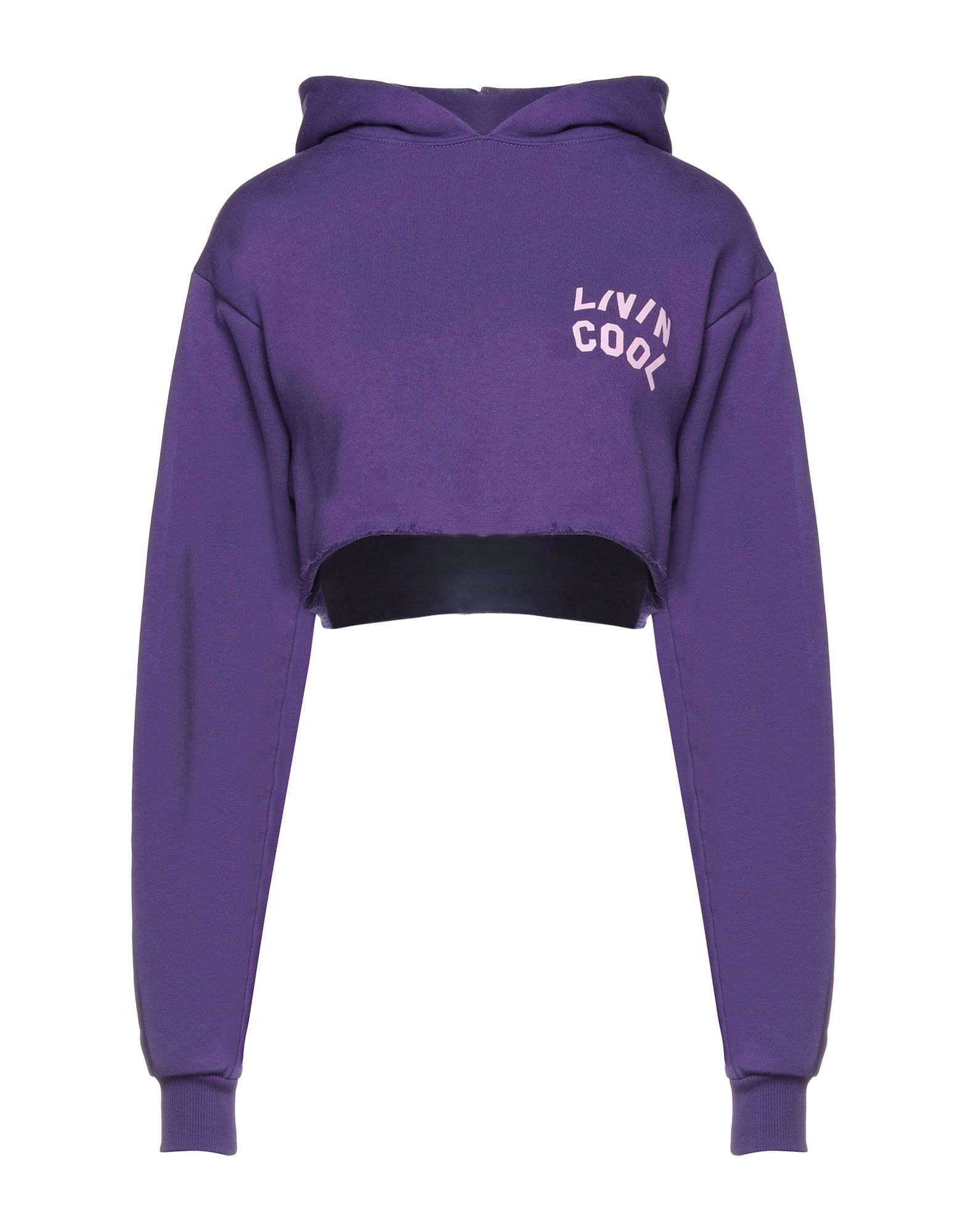 Livincool Woman Purple Crop Hoodie With Logo In Purple