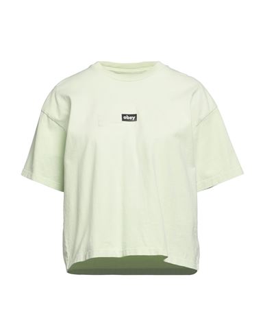 Obey Woman T-shirt Light Green Size S Cotton
