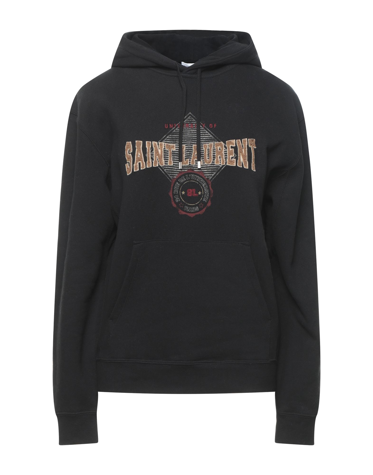 Saint Laurent University Logo Cotton Hoodie In Black